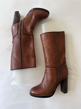 Vintage Chloe Leather Mid-Calf Block Heel Boots